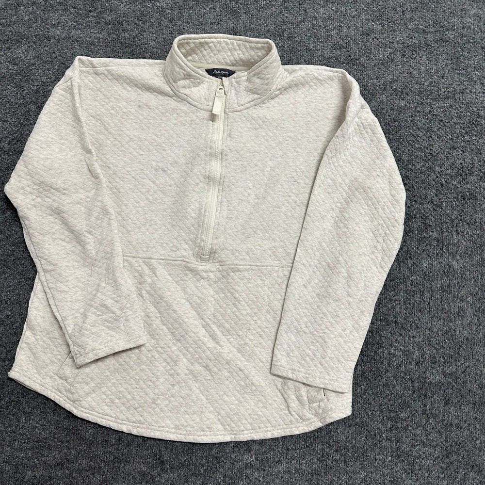 Eddie Bauer Pullover Womens Size L Oatmeal Quilted 1/4 Zip EB007008 Relaxed Fit